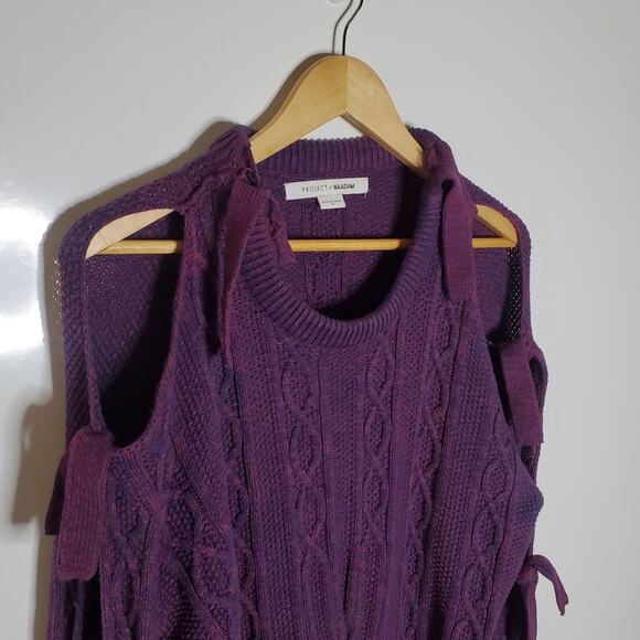 Project Naadam Purple Cable Knit Tie Sleeve Oversized Pullover Designer sweater - Picture 5 of 11